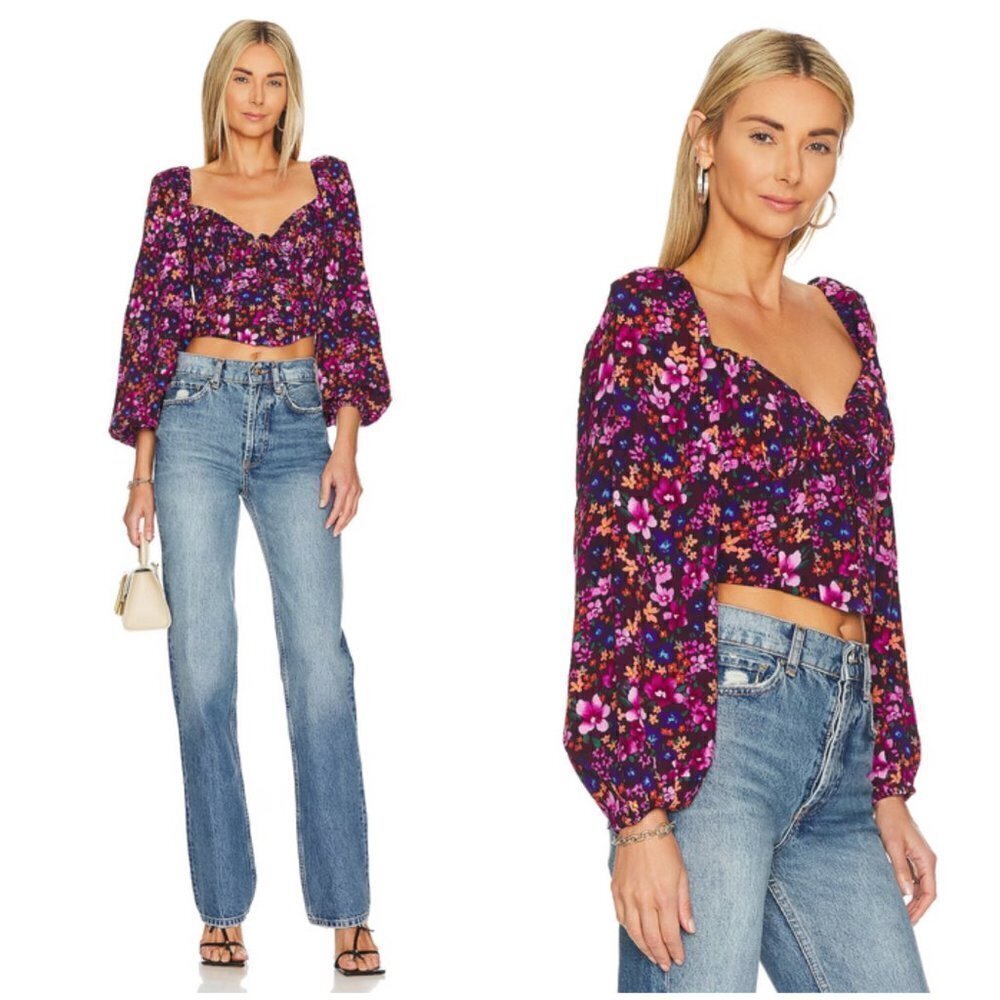 💕ASTR💕 Edwina Floral Corset Long Sleeve Top ~ Purple Floral Print XS NWT - Picture 2 of 14